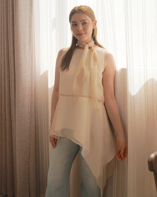 Chiffon Peplum Top with Scarf
